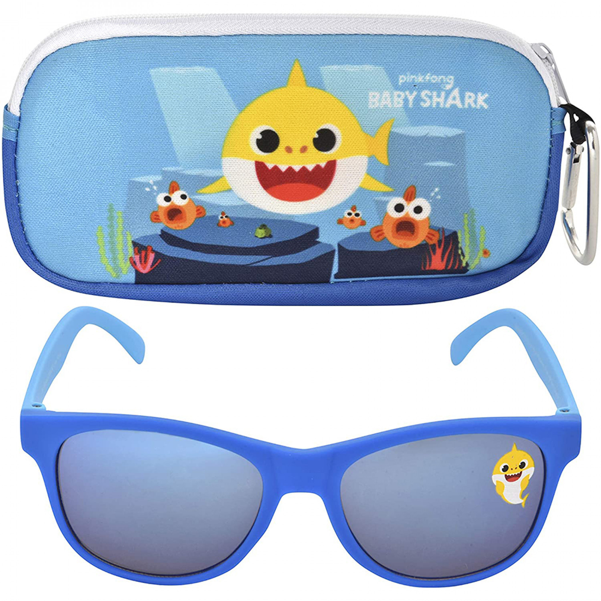 Baby Shark Yellow Shark Kids Sunglasses with Carabiner Pouch